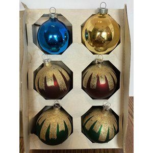 Vintage Rauch Christmas Classics Decorated Glass Ornaments Glitter Round Bulbs